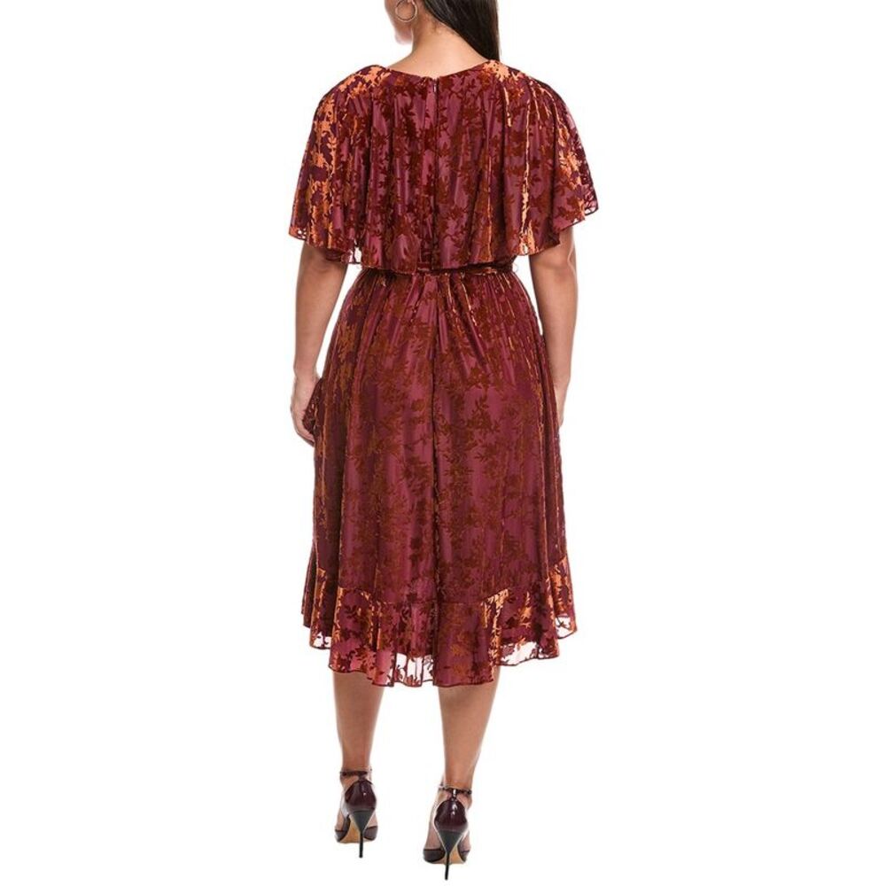 Maison Tara Womens  Plus Velvet Midi Dress, Orange - Picture 2 of 3